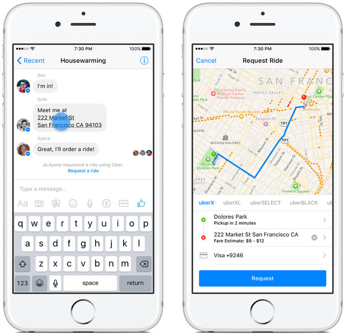 NY TImes Facebook and Uber Team Up in Messenger App