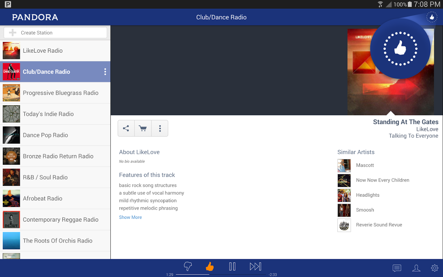 Pandora on Android Tablet