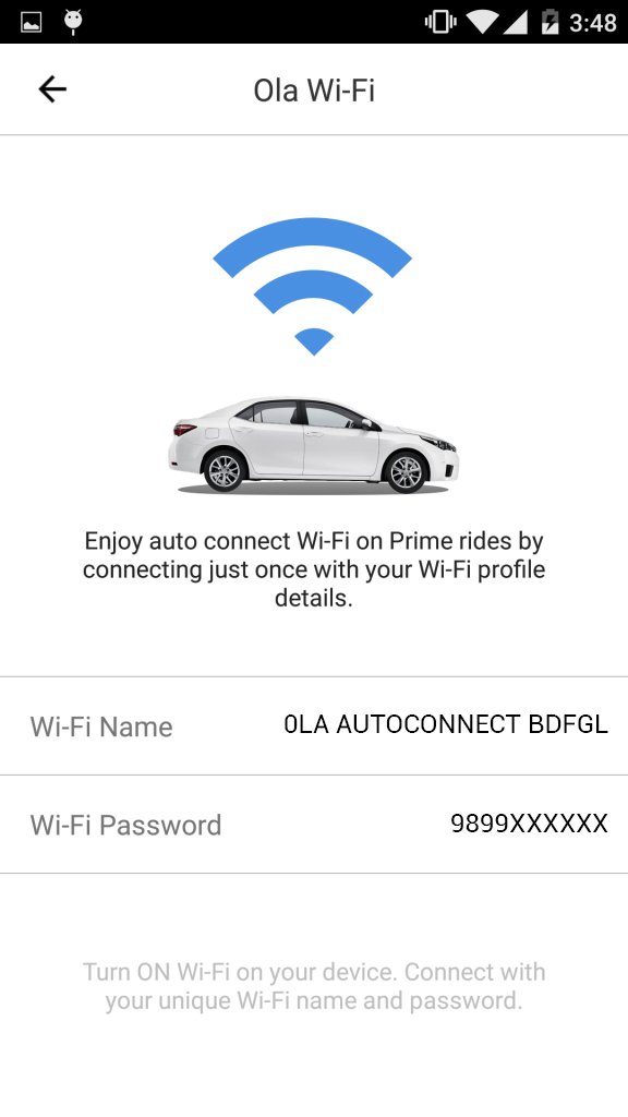 Ola cabs Seamless WiFi