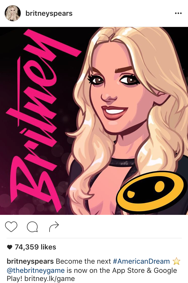 Britney Spears Instagram Glu Mobile App Game