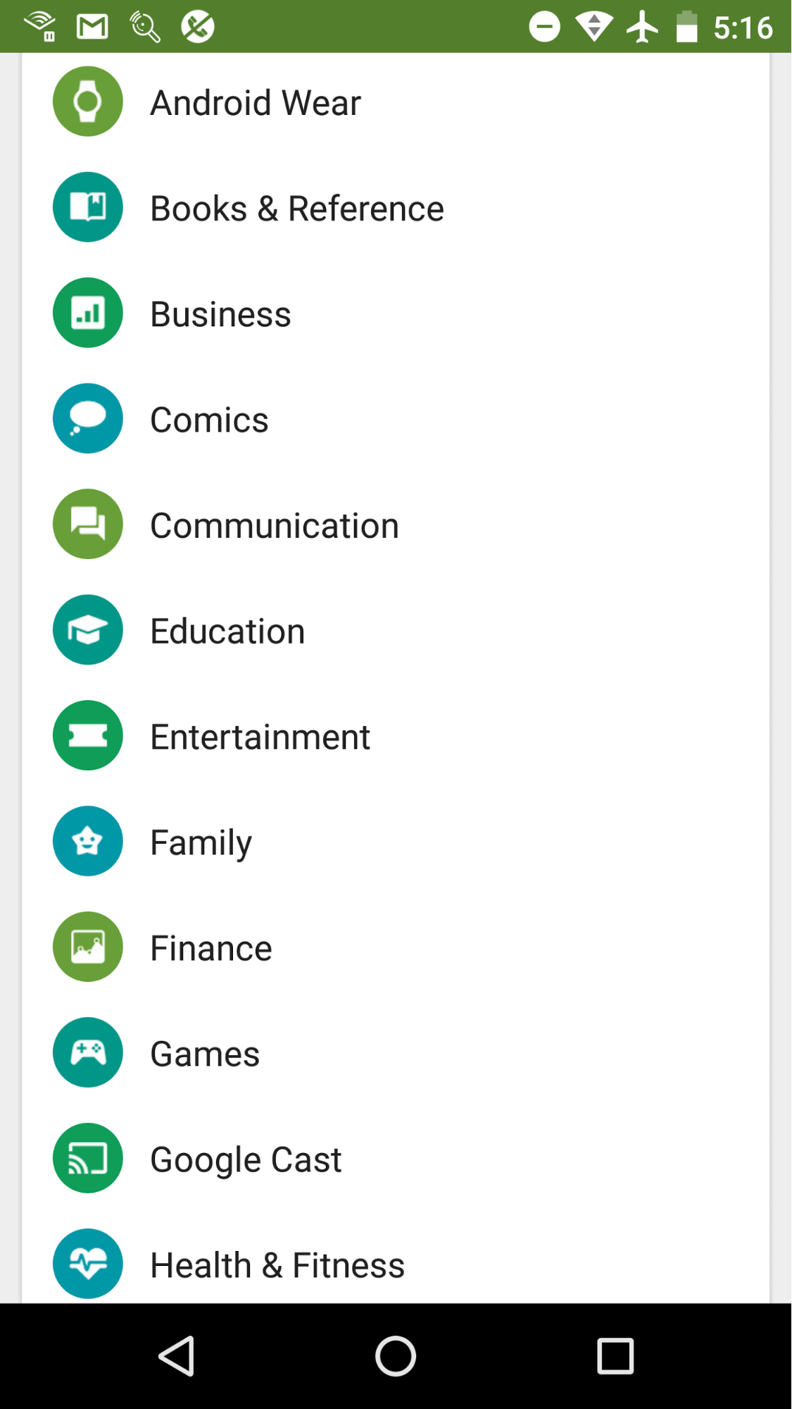Top Level Categories Google Play