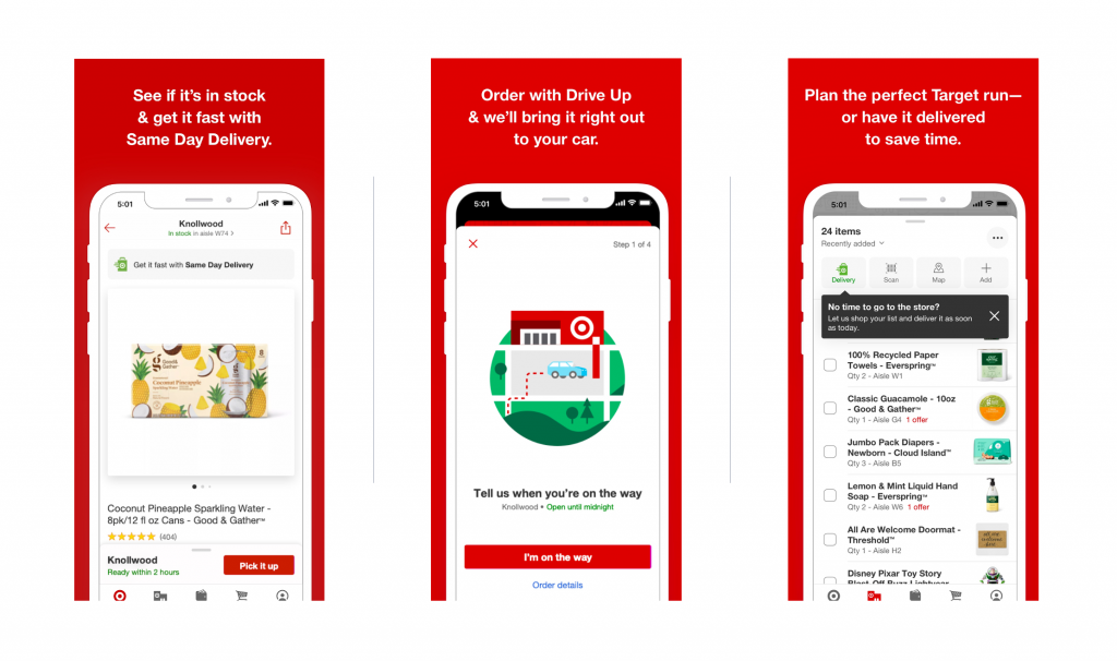 target mobile app drive up delivery features